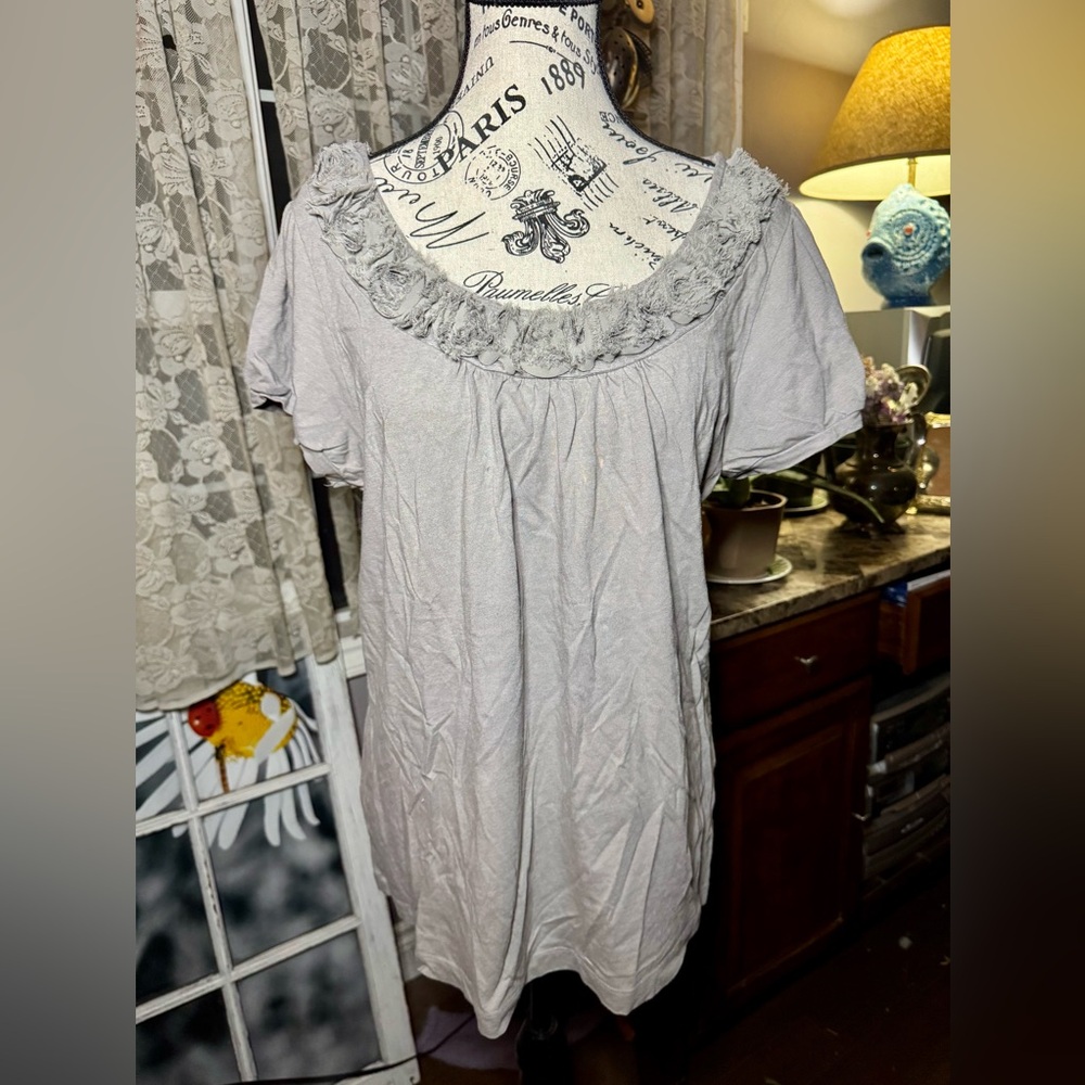 Lane Bryant Gray Ruffled Bib Collar Top